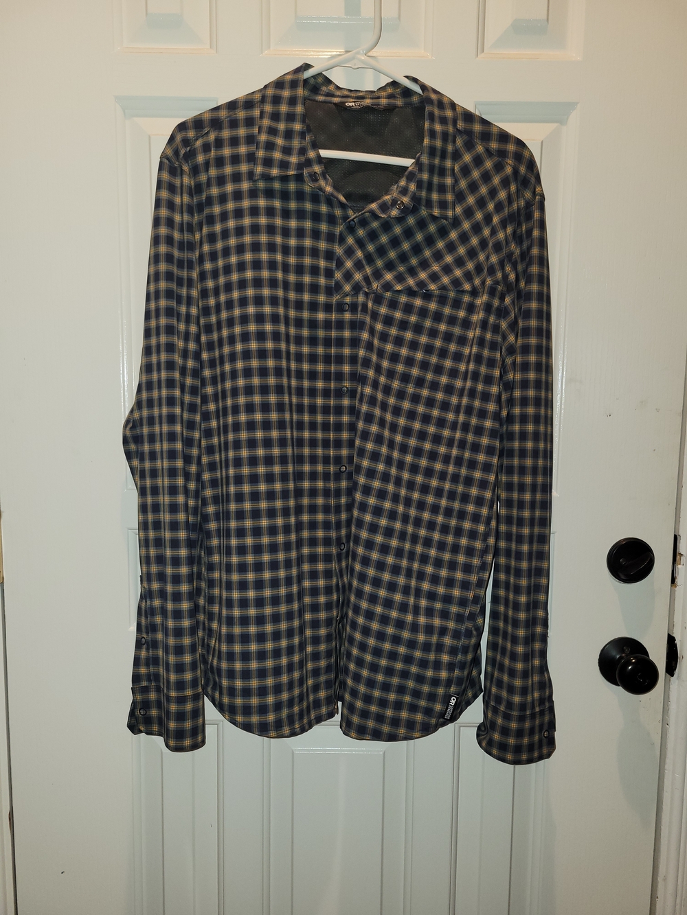 Outdoor Research Navy and Yellow Plaid Outdoor Shirt